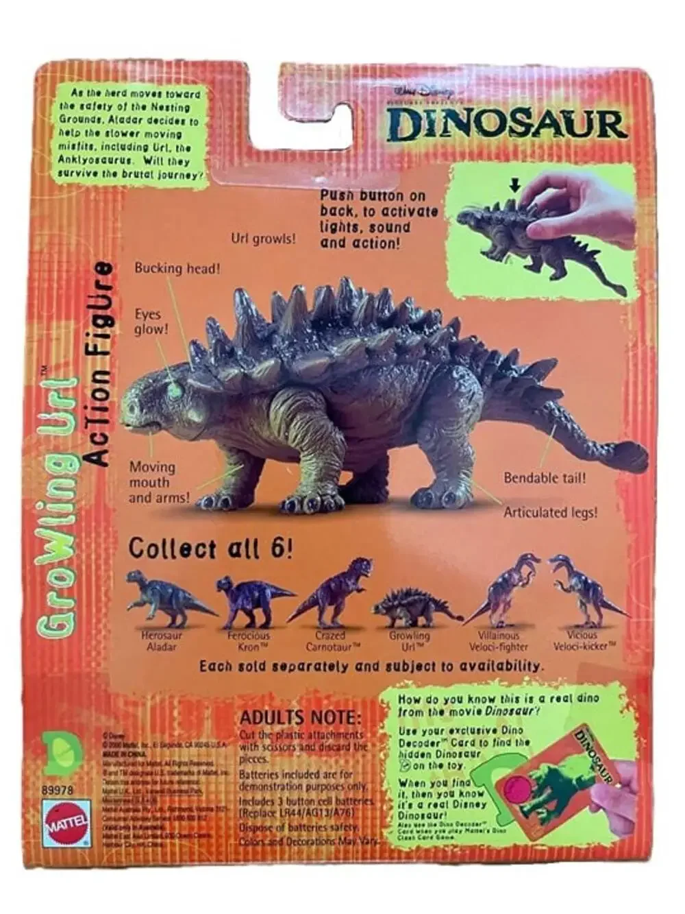 NEW Vintage Disney Dinosaur Movie Growling Url Figure 2000 Mattel MINT IN BOX